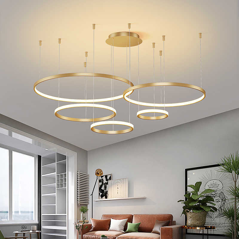 Pendant Lamps Living Room Ring Pendant Lights Acrylic Led Restaurant Chandelier Modern Minimalist Art Creative Personality Net Red Custom Lamp G2-image-868785312