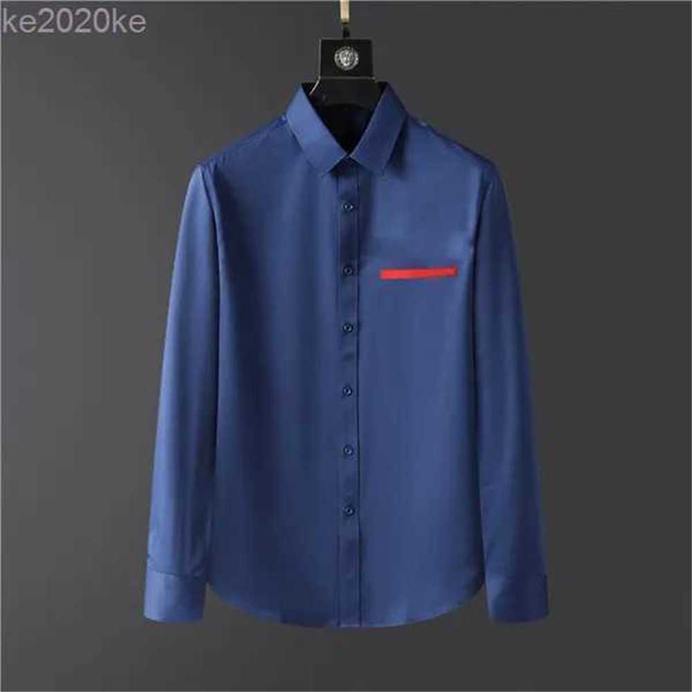 

Fashion Designers Mens casual shirts quality business tees classic long Sleeve Shirt solid color letter badge spring autumn decoration blouse size SMLX 6K0S