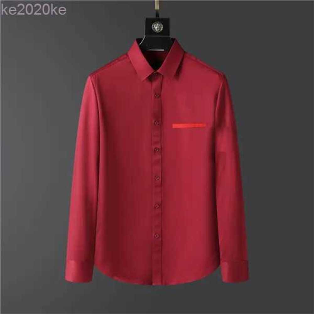 

Fashion Designers Mens casual shirts quality business tees classic long Sleeve Shirt solid color letter badge spring autumn decoration blouse size SMLX P7PK