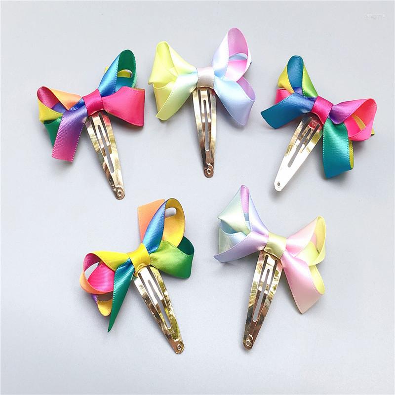 

Hair Accessories Boutique 10pcs Fashion Gradient Rainbow Color Bow Snap Clips Stain Ribbon Bowknot Hairpins Princess Headwear, Pink