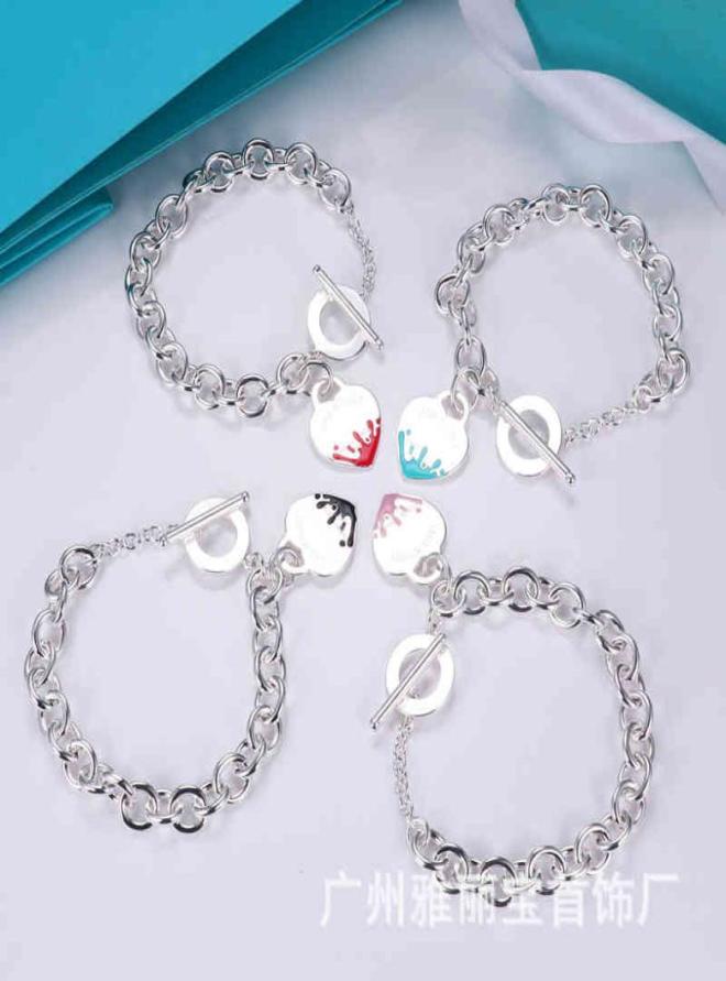 

Seiko version t home enamel love peach heart ot buckle couple Bracelet CNC steel seal hanging tag egg ring thick chain1144953