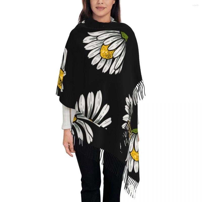 

Scarves Womens Scarf Winter Camomile Flower Vintage Thin Warm Cape Wraps Female Bandana Pashmina Long Tassel