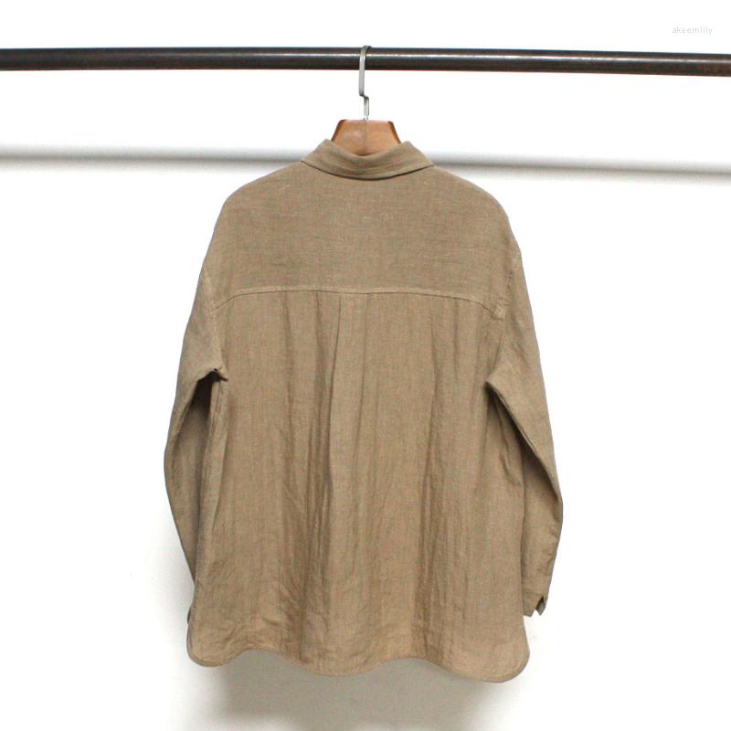 

Women's Blouses 2023 Spring And Summer Shirt Collar Single-breasted Solid Color Linen Loose Women, Khaki