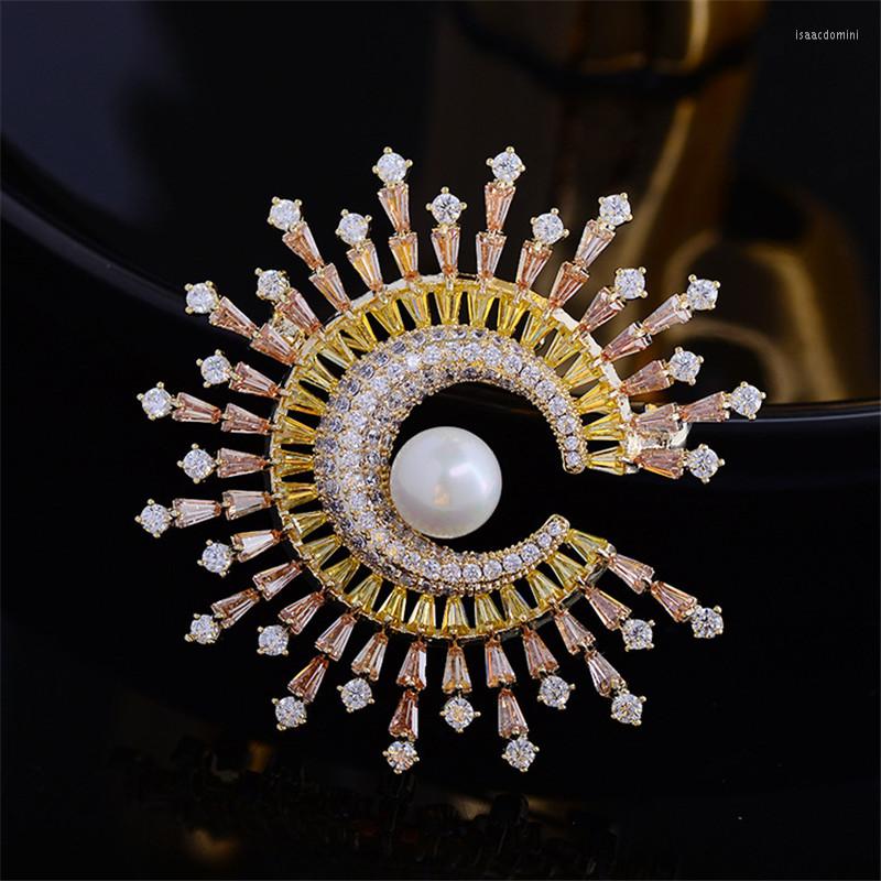 

Brooches Cubic Zirconia Flower Corsage For Women 2023 Fashion Brand Pins Creative Radiance Bouttoniere Wedding Accessories