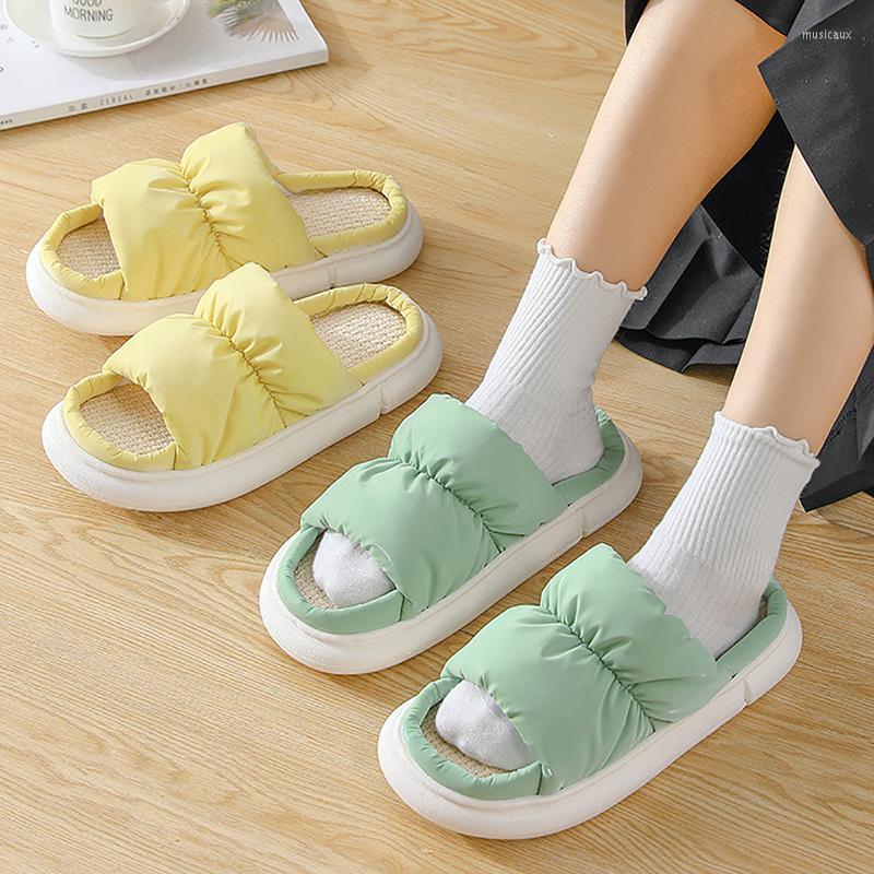 

Slippers Women Spring Autumn Non-slip Mute Home Indoor Flat Shoes Bedroom Down Men Couple, Yellow
