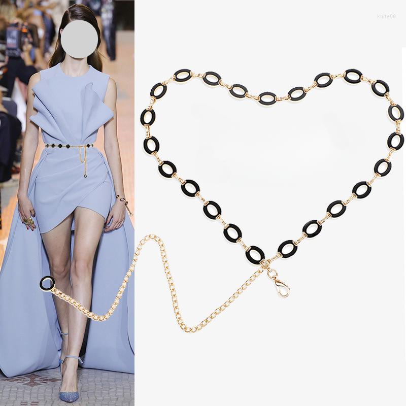 

Belts Women Waistband Cool Chain Love Decoration Skirt Waist Belt Versatile Pearl Fashion Designer For, Black