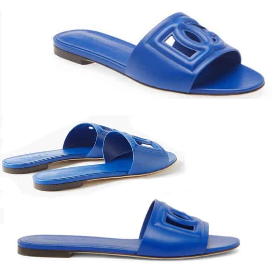 

Designer slipper slide leather cutout women sandals slipper flats D-Logo cut out leather slides cutout style open toe summer pop sandals slide luxury design with box