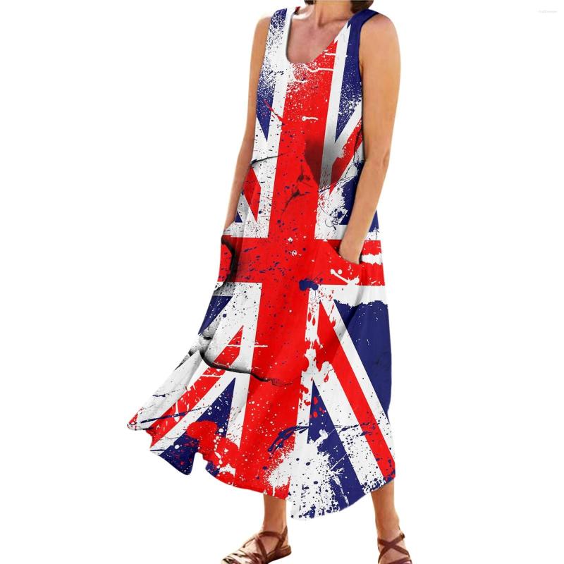 

Casual Dresses Womens Elegant Printed Round Neck Pockets Long Dress Daily Tank, Black