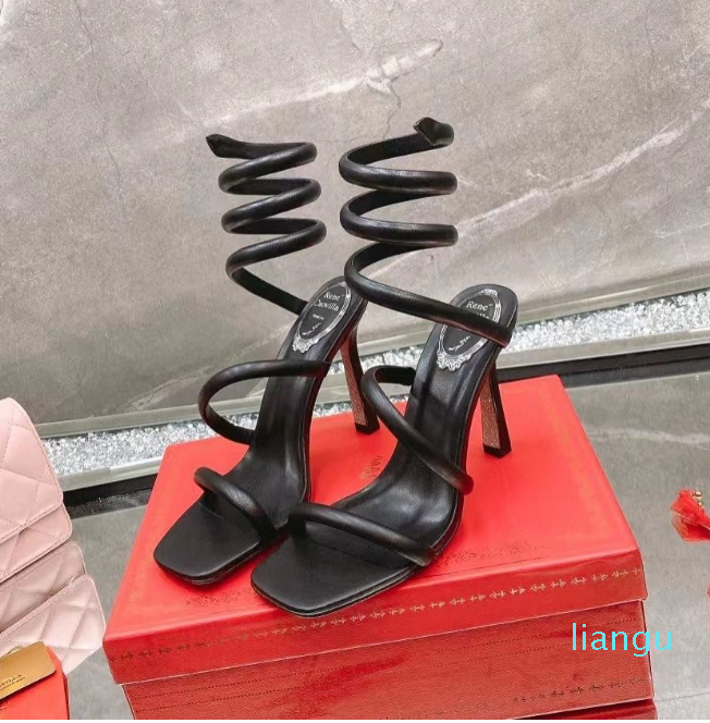 

Sandals Metallic cortex Snake Strass stiletto Heel sandals Evening shoes Luxury Designers Wraparound shoe box, 28