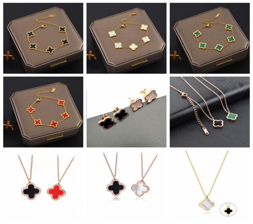 

Classic 18K Rose Gold Plated Clover Pendant Necklace Charm Bracelet Earring6534349