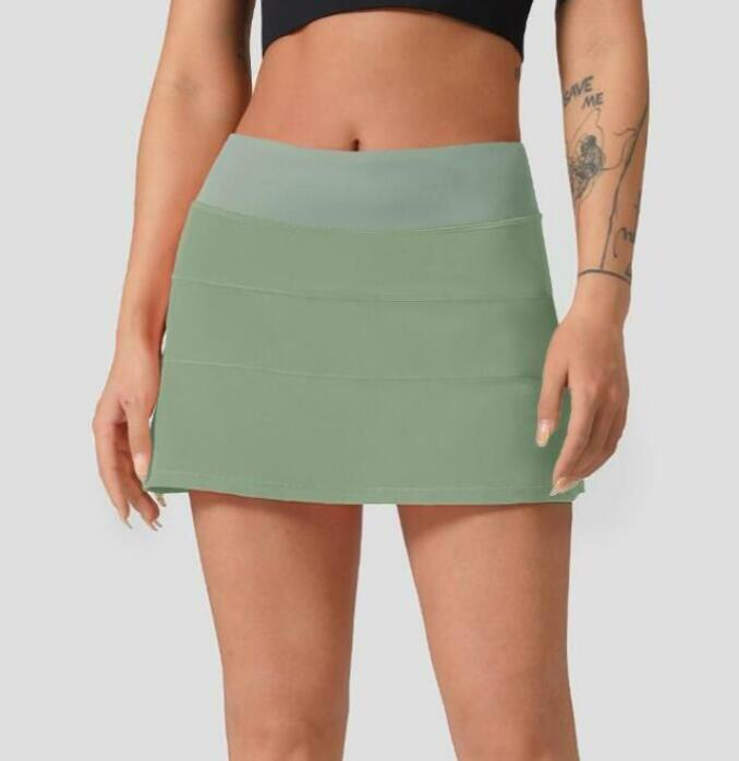 

L-07 Tennis Skirts Pleated Yoga Skirt Gym Clothes Women Running Fitness Golf Pants Shorts Sports Back Waist Pocket Zipper, Niu blue