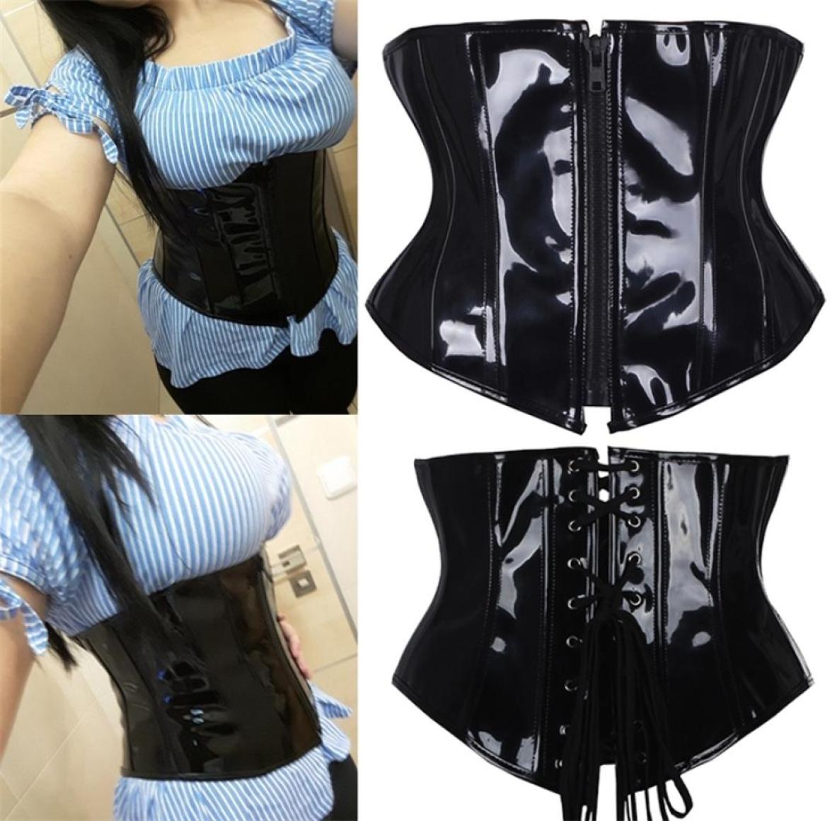 

Ladies Slimming Sexy PVC Lingerie Plastic Steel Boned Corset Wide Underbust Waist Belt Top Plus Size Corselet 2206159436432, Black