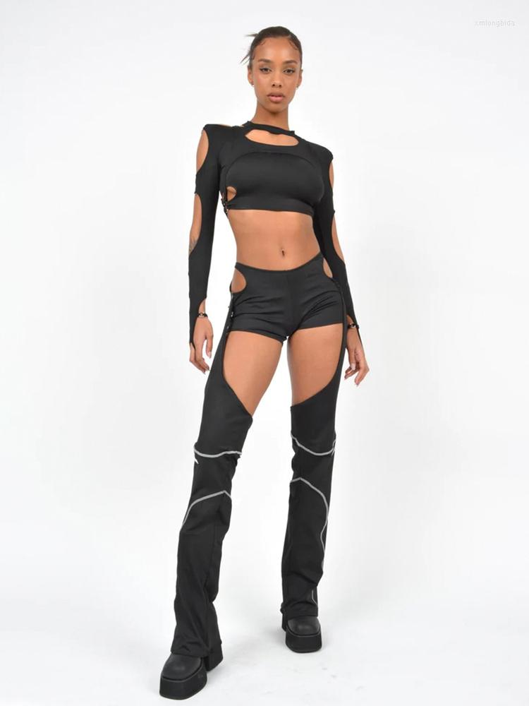 

Women' Two Piece Pants Punk Style Cutout Cargo Gothic Stitching Low Rise Elastic Skinny Trousers Women Casual Jogger Korean Fashion, 31878 top