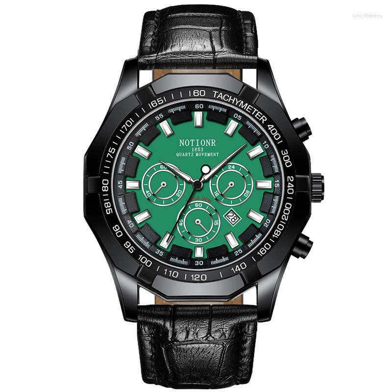 

Wristwatches Explosive Green Water Ghost Male Watch Leather Quartz Waterproof Luminous Calendar Business Casual Fashion, Aa