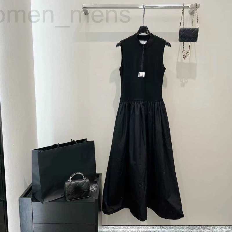 

Basic & Casual Dresses designer 2023 Luxury Elegant Solid Sleeveless Long DresseHalf Neck Zip Up Dress Fashion Waist A-line 4C7D, Black