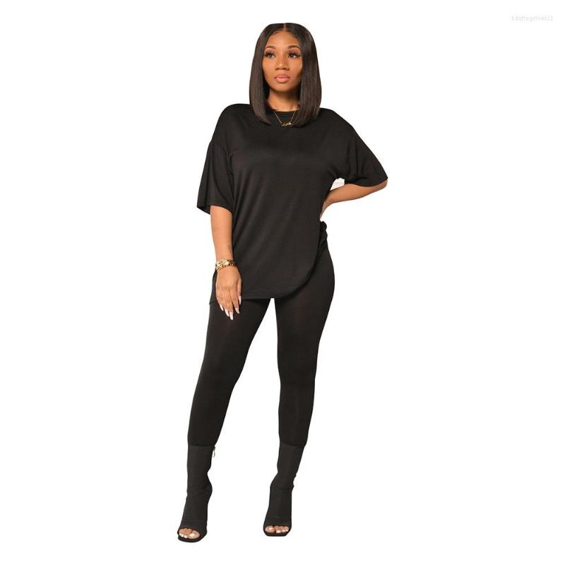

Women' Two Piece Pants Fashion Casual Summer Womens Sport Suit Tee Top And Long Pant Set Comfy Chic Stylish Workout, Black