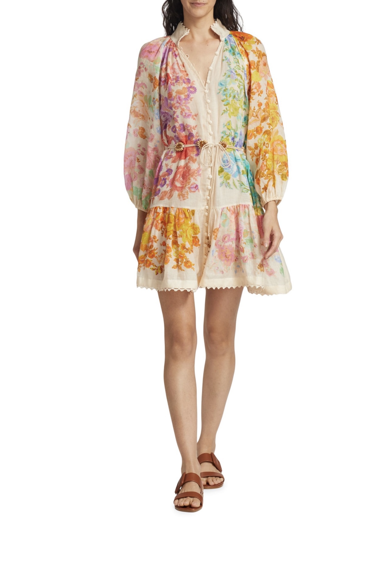 

Casual Dresses 2023 Designer Design New Spring/Summer RAIE Small High Neck Lantern Sleeves Mini Dress, Multi