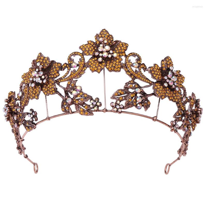 

Hair Clips Baroque Antique Crystal Flower Bridal Tiara Crown Bride Headdress Royal Queen Rhinestone Pageant Diadem Wedding Accessories