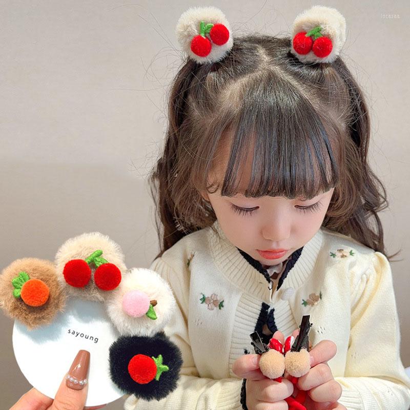 

Hair Accessories 1Pairs Cherry Plush Small Girl High Ponytail Clip Fixed Hairpin Claw Advanced Sense Headwear