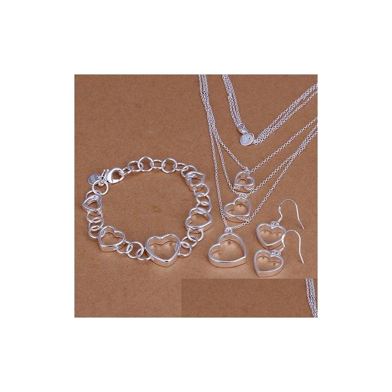 

Earrings Necklace Empty Heart Shape 31G Sterling Sier Plate Jewelry Set Fit Women S79 925 Pandent Bracelet Earring Wholesale Retai Dhwrl, Silver