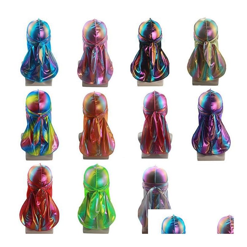 

Beanie/Skull Caps 11 Color Fashion Mens Satin Durags Bandana Turban Wigs Men Silky Durag Headwear Headband Pirate Hat Hair Accessori Dhani