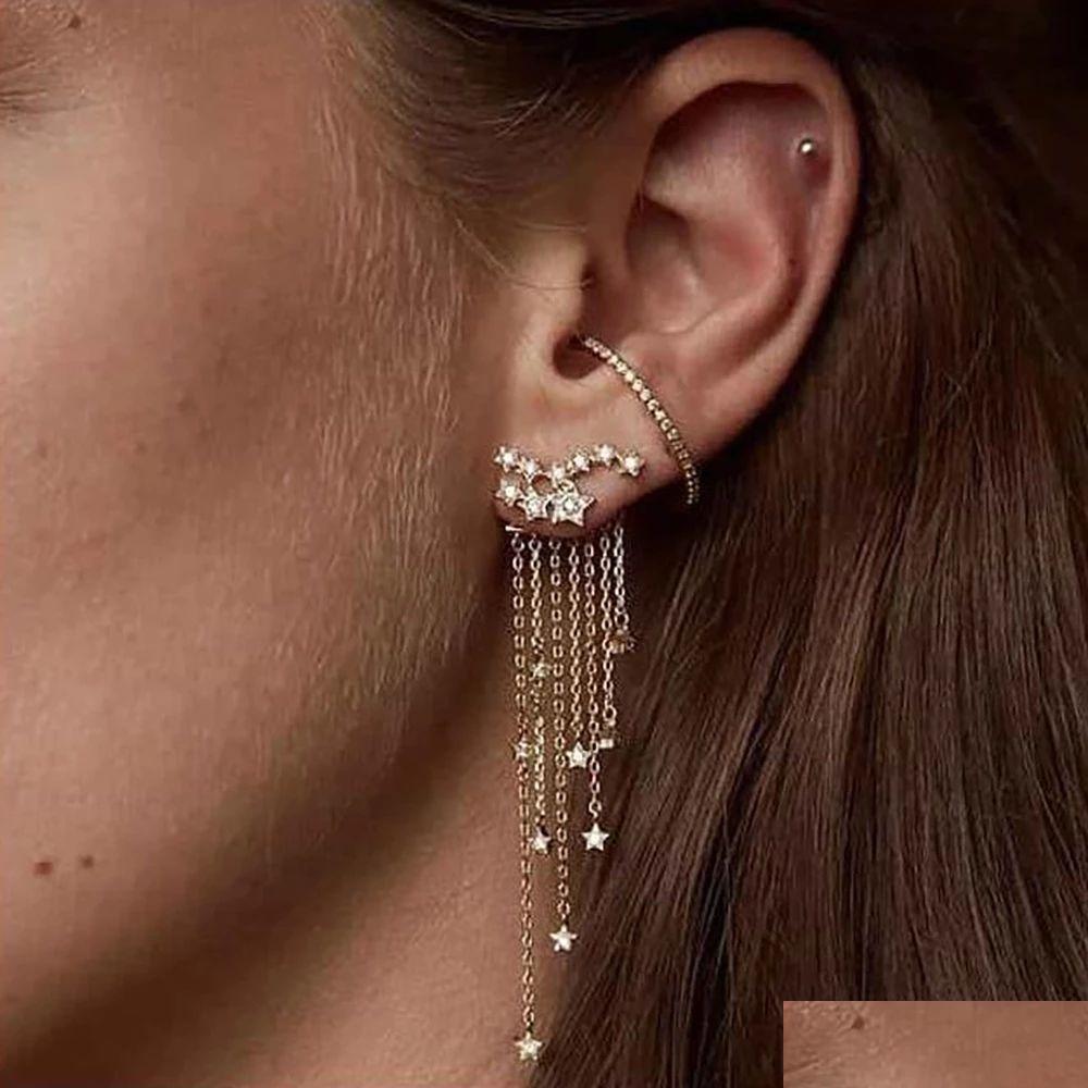 

Dangle Chandelier Fashion Women Earrings Stylish Gold/ Sier Color Star Streamlined Tassel Long Crystal Jewelry Pendante Femme Drop Dhh8Z
