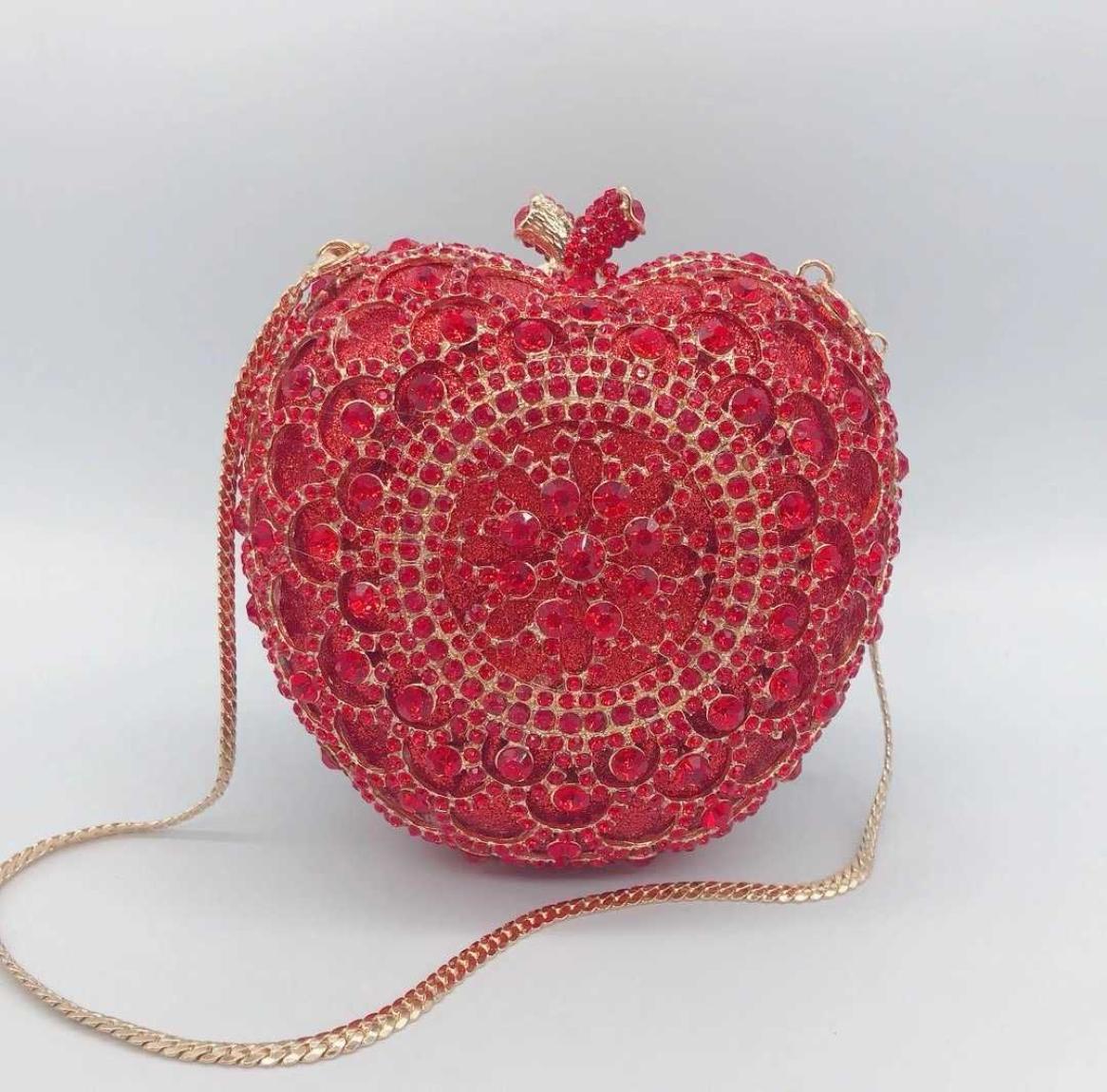 

Evening Bags Luxury Red Apple Shape Clutch Design Rhinestone Wedding Handbag Women Gold Metal Evening Clutches Bag Mini Ladies Dia2333997
