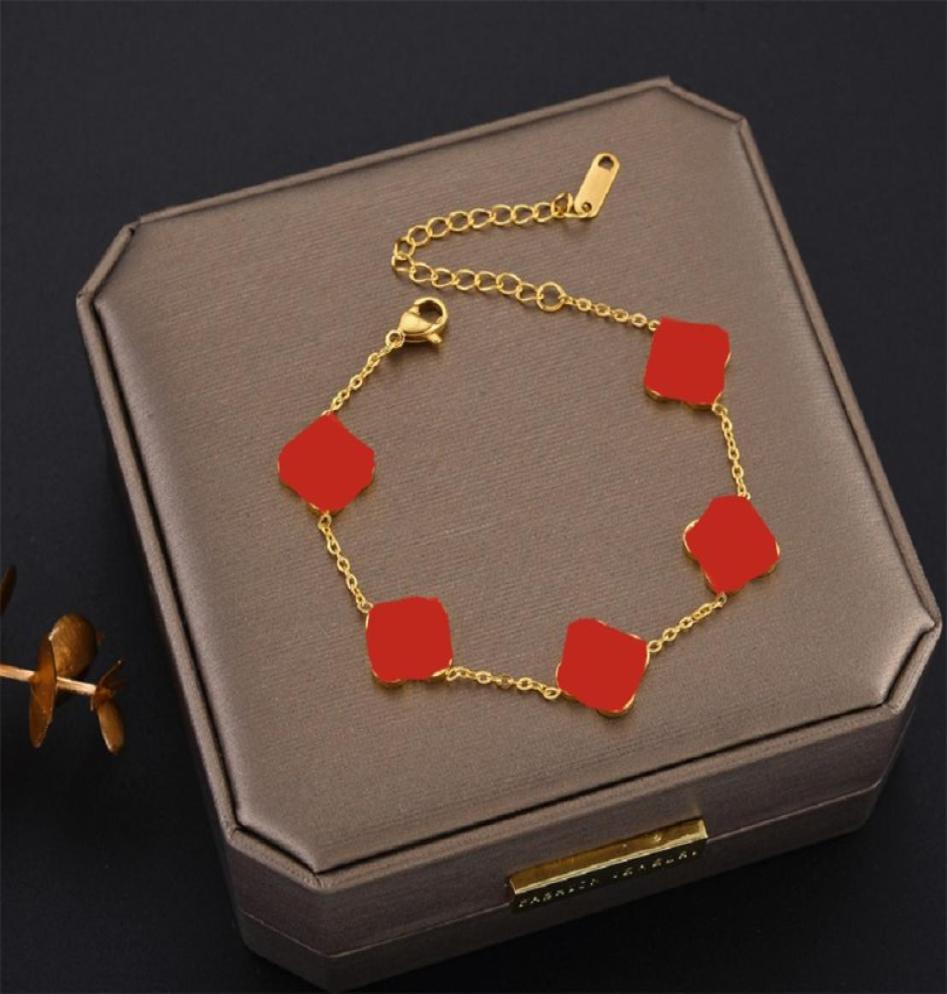 

Love braceletes designer bracelets 4Four Leaf Clover bracelet Gold Plate Fill Stainless Steel Agate Flowers Traditional Charm Lob8802849