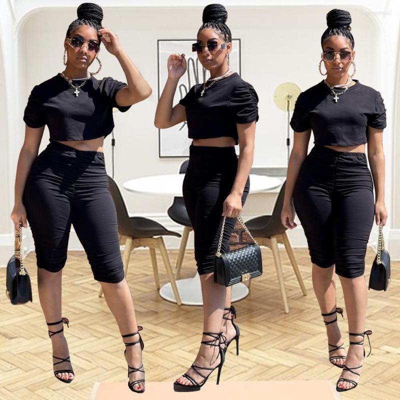

Women' Tracksuits 2 Two Piece Set Women Ribbed O Neck Crop Top Pants Sexy Autumn Short Sleeve Tracksuit Conjunto Feminino 2023, Black