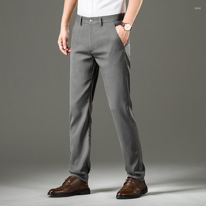 

Men's Pants Spring Summer Men's Thin Straight Plaid Casual Classic Style Business Fashion Stretch Slim Male Brand Trousers, Gray