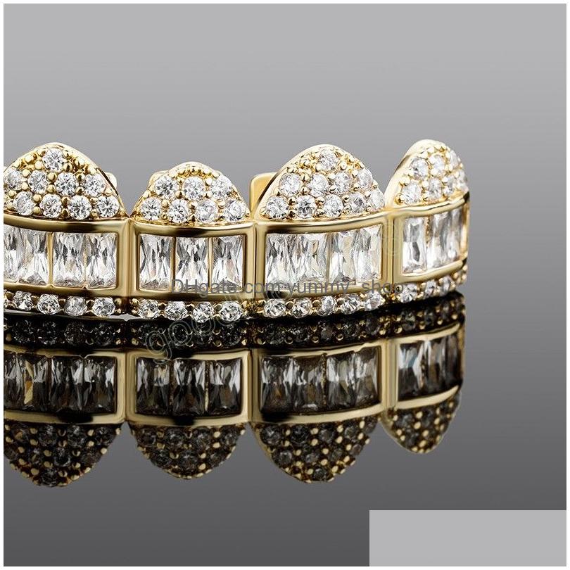 iced out grillz teeth bling square zircon stone grills tooth jewelry for men women fashion jewelry