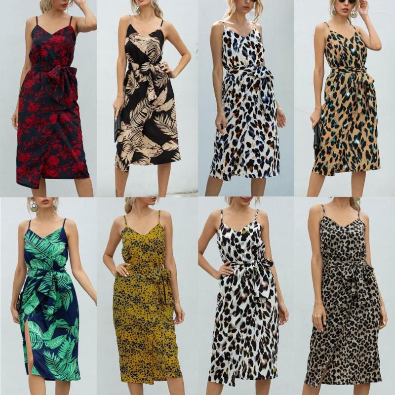 

Casual Dresses Sexy Summer Dress Women Sleeveless Strap Loose Leopard Print Long Beach Backless Spaghetti, Colour 3