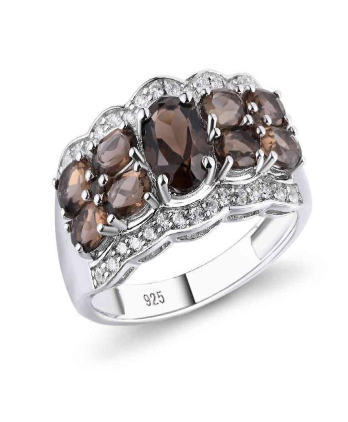

GZ ZONGFA Fashion Smokey Quartz Women Jewelry 925 Sterling Silver French Natural Zircon Wedding Ring for gift2437897