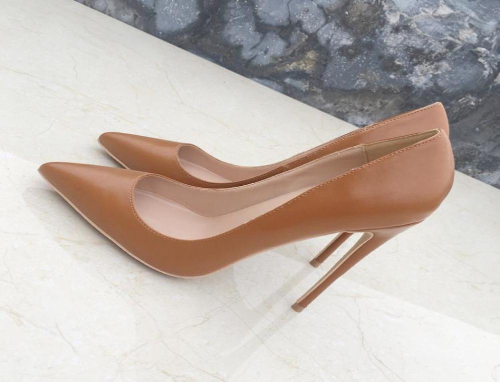 

Light Brown Matte Leather Woman High Heels Shoes Solid Slip On Pumps 12cm Stilettos Heel Female Wedding Shoe Dress Party Work9367450