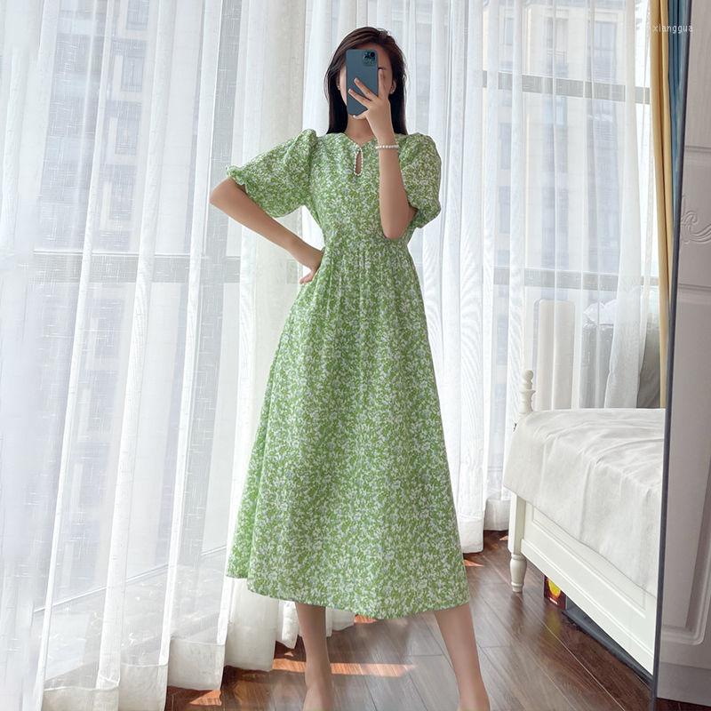 

Party Dresses 2023 Summer Green Floral Midi For Women Vintage High Waist Elegant Long Maxi Dress Korean Clothes Cottagecore Clothing, Orange