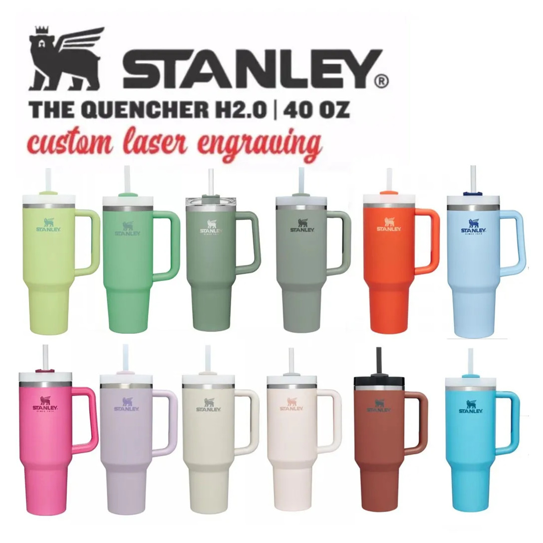 

With STANLEY Logo Quencher H2.0 40oz Stainless Steel Tumblers Cups With Silicone Handle Lid and Straw 2nd Generation Car Mugs Vacuum Insulated Water Bottles 0525, Multi-color