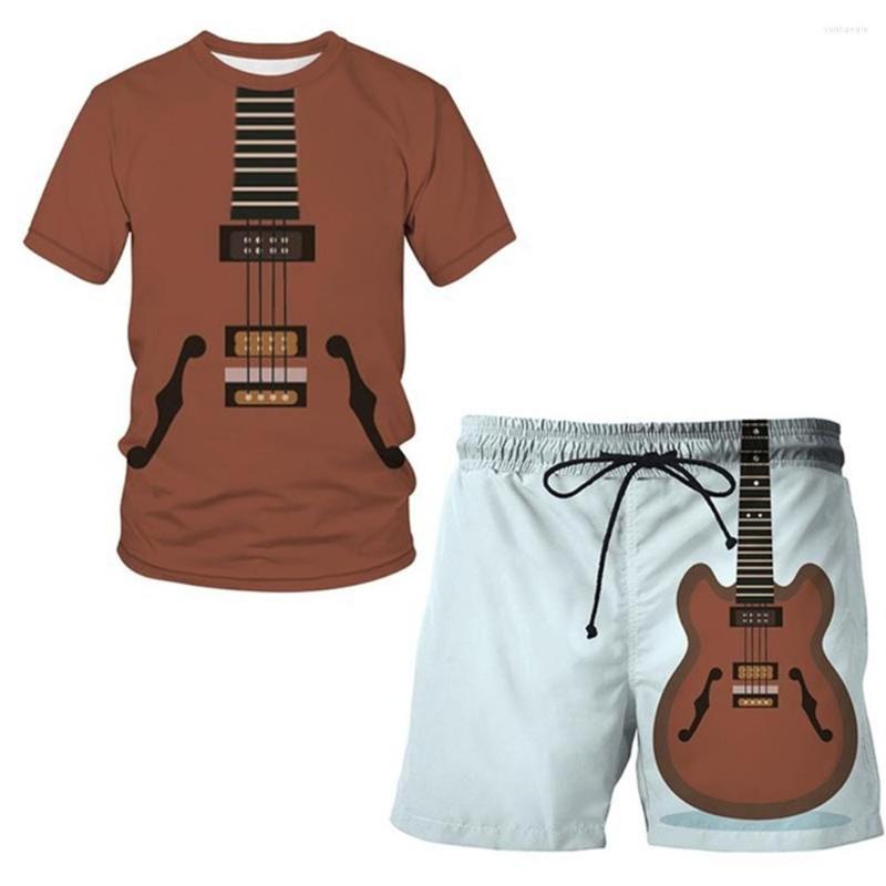 

Men's Tracksuits Summer 3D Printed Men's Instrument Guitar Pattern Sportswear O Neck Cool Street Short Sleeve T-shirt Shorts Two-Piece