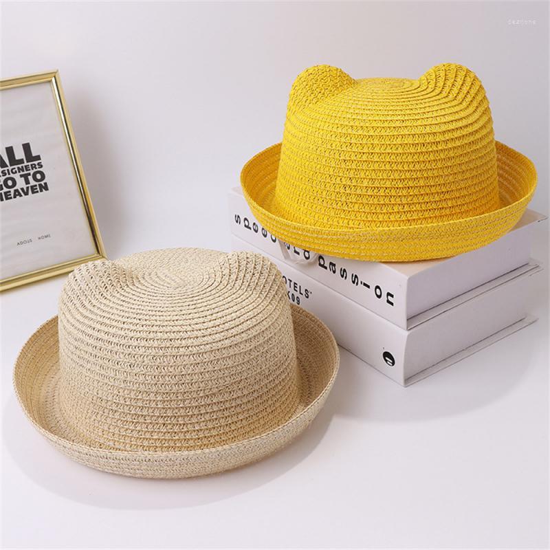 

Hats Hat Body Embellishment Beach Childrens Straw Wide Wave Brim Wind Cap Material Cartoon Uv Resistant Female, Curcumae longae