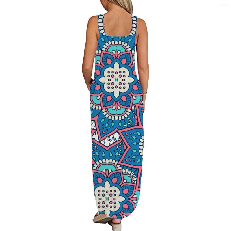 

Casual Dresses Women Printing Loose Sundress Long Dress Crisscross Sleeveless Split Maxi Summer Beach High Waist Backless Boho, Blue