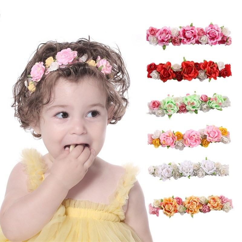 

Hair Accessories 2023 Baby Girl Headbands Handmade Nylon Elastic Deer Ear Flower Crown Hairband For Born Pography Props, White