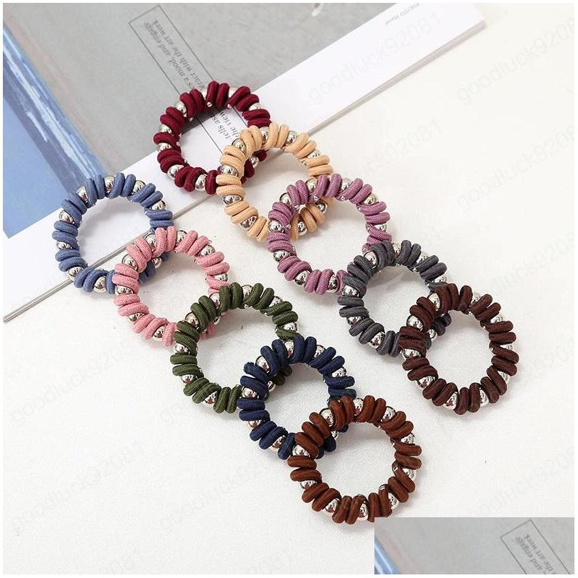 

Hair Rubber Bands Plain Fabric Circle Creativity 10 Beads Inlaid Telephone Line Ring Spiral Coil Ties Scrunchies Band Drop Delivery Dhmhz