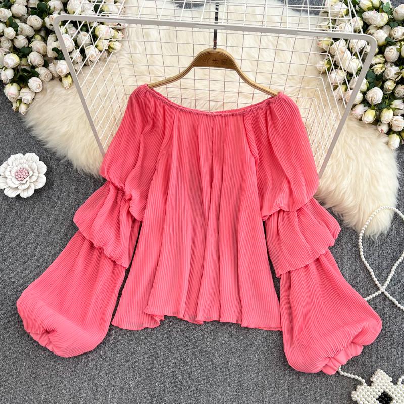 

Women's Blouses Summer Spring Woman 2023 Fashion Puff Sleeve Top Female Loose Pleated Clothing Women's Elegant Blusa Feminina LM, Green