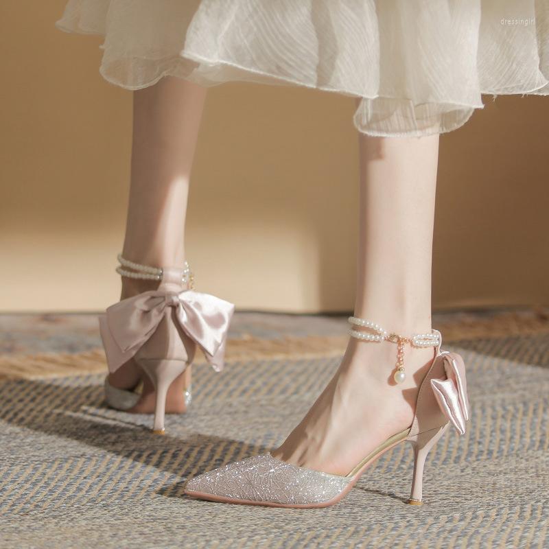 

Sandals 34-39 Pink Women Summer 8cm High Heel Shoes 2023 Pointed Toe Ankle Strap Party, 8cm heel