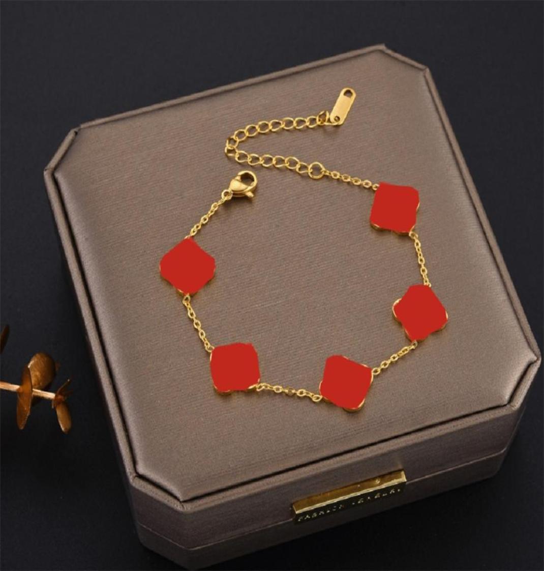 

Love braceletes designer bracelets 4Four Leaf Clover bracelet Gold Plate Fill Stainless Steel Agate Flowers Traditional Charm Lob7705453