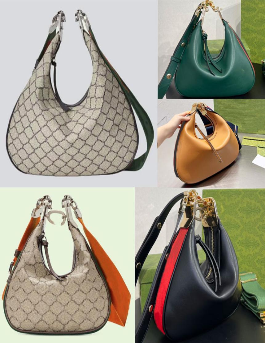 

Attache large shoulder bag crescent moon shape G shaped hook closure with zip Detachable Blue and red Web trim Luxury Designer Han1253615, Black