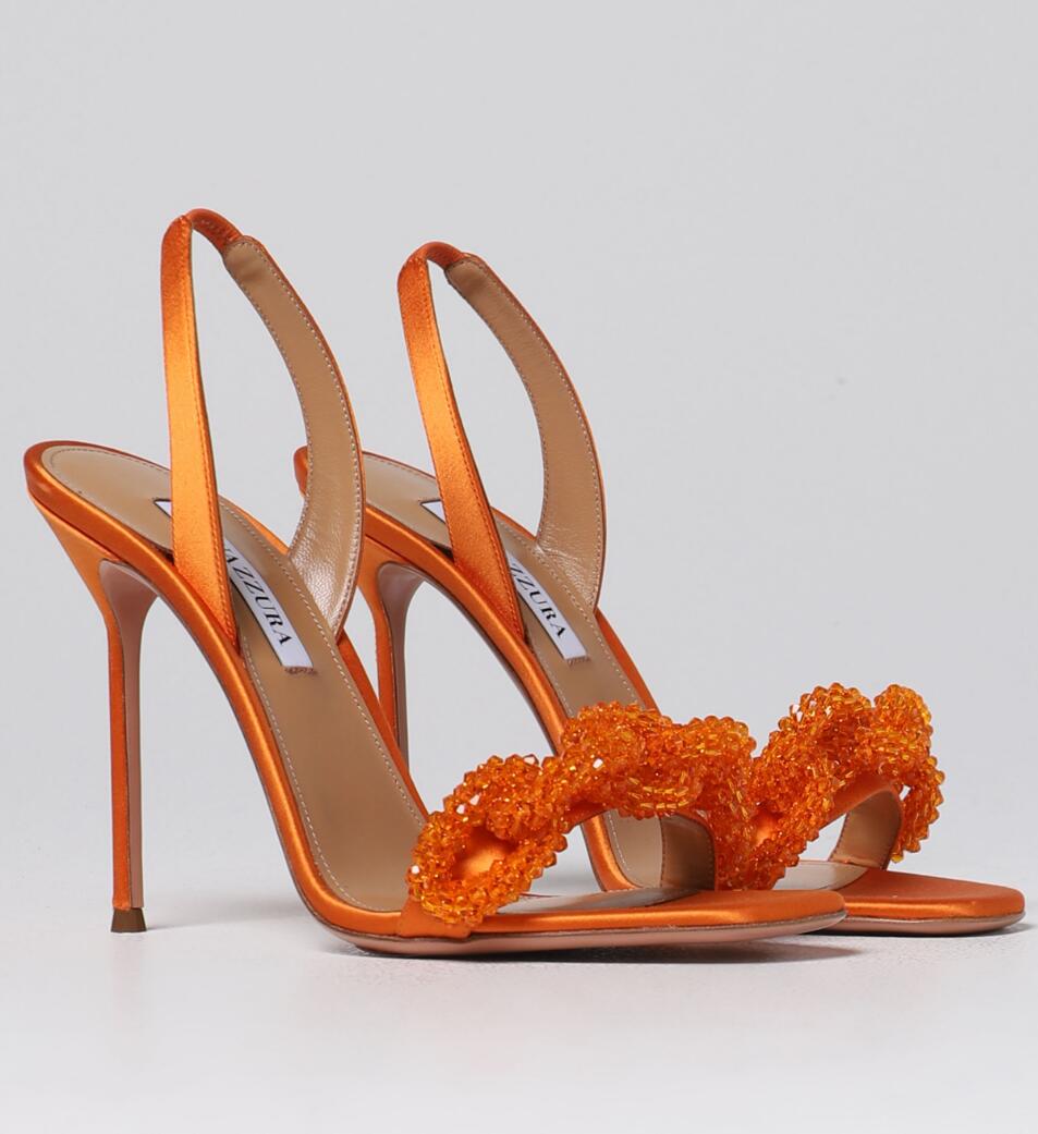 

Summer Luxury Chain of Love Sandals Shoes Aquazzura Open Toe Slingback Women Crystal Stain Party Wedding Dress Glitter Lady High Heels EU35-43 With Box