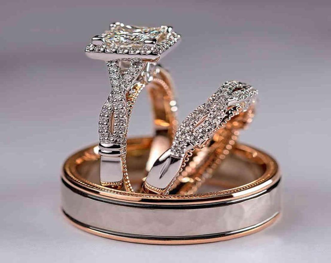 

Huitan Luxury Princess Cut Cubic Zircon Bridal Marriage Rings 3PcSet Elegant Accessories Brilliant Women Wedding Trendy Jewelry6234567