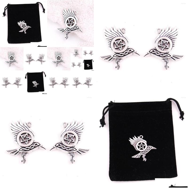 

Pendant Necklaces Flying Raven Pentacle Antique Sier Dark Moon Morrigan Crow Magic Amet Drop Delivery Jewelry Pendants Dhhno