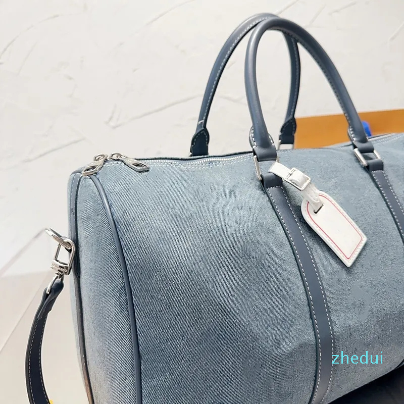 

2023-Denim Duffel Bags Fashion Travel Bag Men Luxury Designer Duffle Large Capacity Men's Handbags Tote Luggage, L with letters