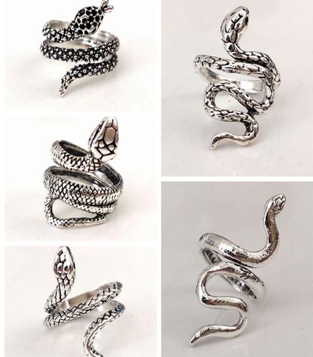 

20pcslot Antique Silver Styles Mix Snake Ring Male Female Opening Adjustable Rings Exaggerated Metal Alloy Jewelry7122546